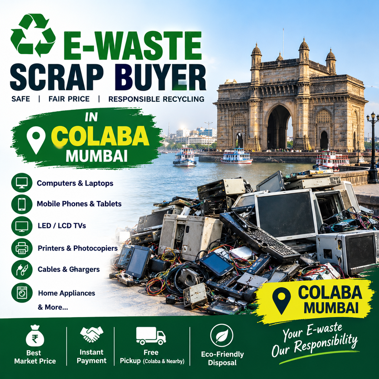 E-waste scrap buyer in Colaba Mumbai purchasing old computers, IT equipment and electronic scrap